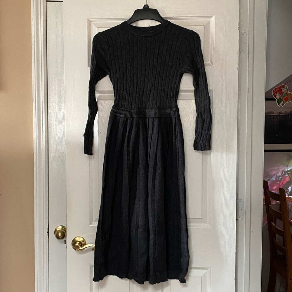 JCrew J Crew Grey Wool Blend Sweater Accordian Pleated Skirt Dress